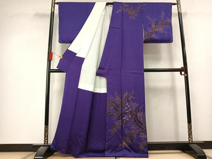 平和屋着物●訪問着　刺繍　草葉文　金彩　正絹　逸品　AABL8278fy