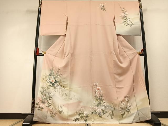 平和屋着物●訪問着　手描き　草花文　暈し染め　正絹　逸品　AABL8282fy