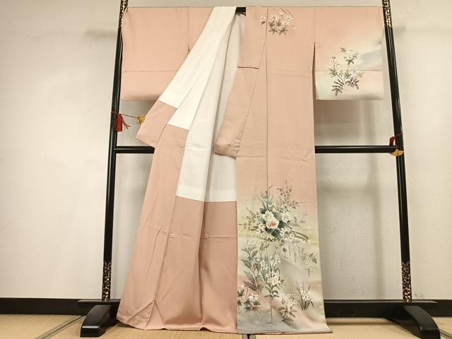 平和屋着物●訪問着　手描き　草花文　暈し染め　正絹　逸品　AABL8282fy