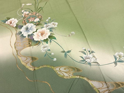 平和屋着物●訪問着　草花文　暈し染め　金銀彩　正絹　逸品　AABL8286fy