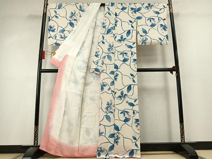平和屋着物●上質な小紋　地紋起こし　草花文　正絹　逸品　AABL8293fy