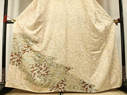 平和屋着物●訪問着　手描き　舞葉文　正絹　逸品　AABL8306fy