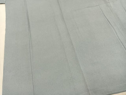 平和屋着物●京加賀友禅　百貫達雄　色無地　草花地紋　灰青色　正絹　逸品　未使用　AABL8331fy