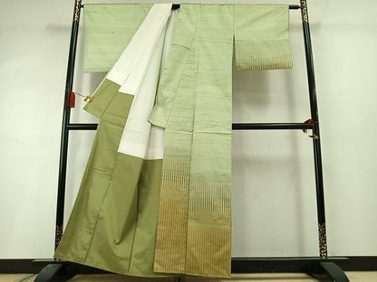 平和屋着物●訪問着　紬地　縞　正絹　逸品　AABL8339fy