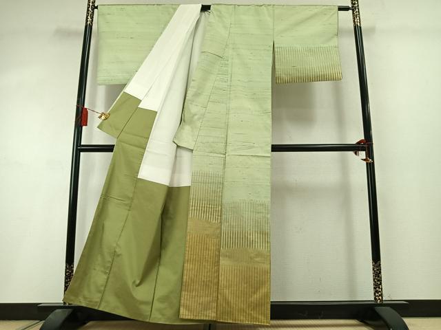 平和屋着物●訪問着　紬地　縞　正絹　逸品　AABL8339fy