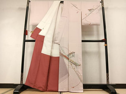 平和屋着物●訪問着　刺繍　風景花文　金銀彩　正絹　逸品　AABL8349fy