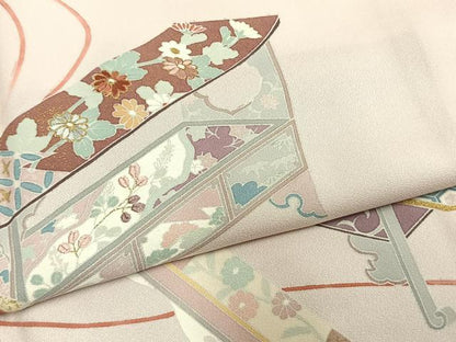 平和屋着物●訪問着　刺繍　風景花文　金銀彩　正絹　逸品　AABL8349fy