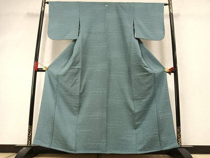 平和屋着物●上質な色無地　幾何学地紋　水浅葱色　正絹　逸品　AABL8362fy
