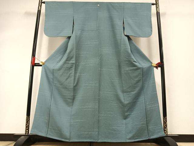 平和屋着物●上質な色無地　幾何学地紋　水浅葱色　正絹　逸品　AABL8362fy
