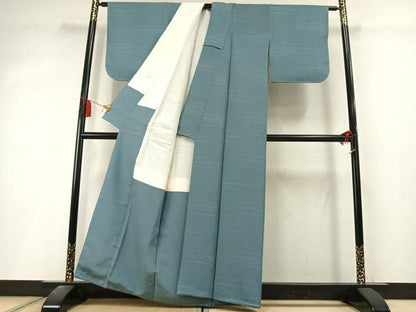 平和屋着物●上質な色無地　幾何学地紋　水浅葱色　正絹　逸品　AABL8362fy