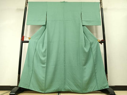 平和屋着物●上質な色無地　立波地紋　薄緑色　正絹　逸品　未使用　AABL8366fy