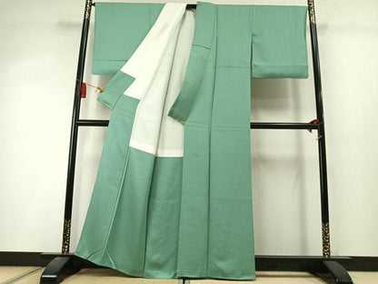 平和屋着物●上質な色無地　立波地紋　薄緑色　正絹　逸品　未使用　AABL8366fy