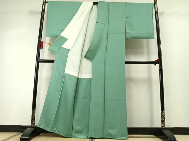 平和屋着物●上質な色無地　立波地紋　薄緑色　正絹　逸品　未使用　AABL8366fy