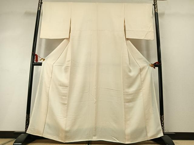 平和屋着物●上質な色無地　草花地紋　鳥の子色　正絹　逸品　AABL8367fy
