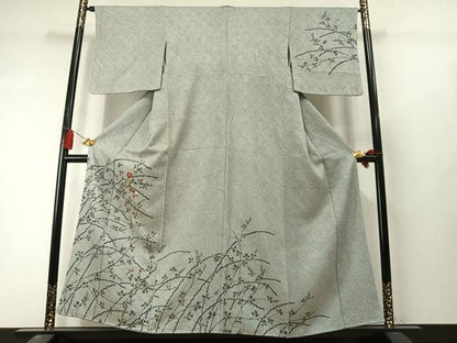 平和屋着物●訪問着　総絞り　刺繍　枝花文　金糸　正絹　逸品　AABL8378fy