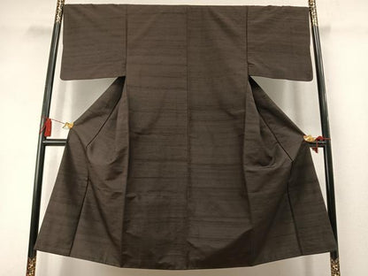 平和屋着物●男性　紬　色無地　赤墨色　正絹　逸品　AABL8389fy