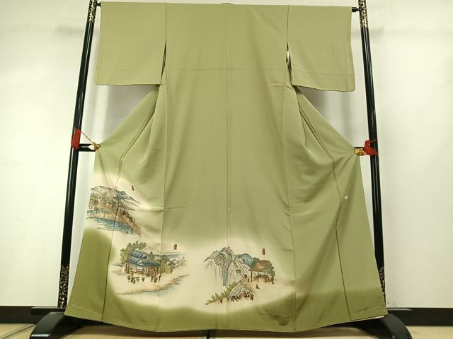 平和屋着物●豪華色留袖　作家物　刺繍　風景文　暈し染め　金糸　正絹　逸品　AABL8407fy