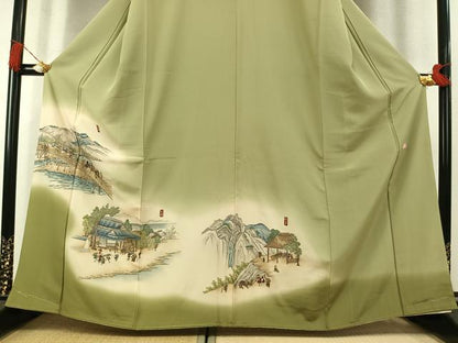 平和屋着物●豪華色留袖　作家物　刺繍　風景文　暈し染め　金糸　正絹　逸品　AABL8407fy