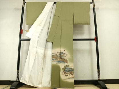 平和屋着物●豪華色留袖　作家物　刺繍　風景文　暈し染め　金糸　正絹　逸品　AABL8407fy