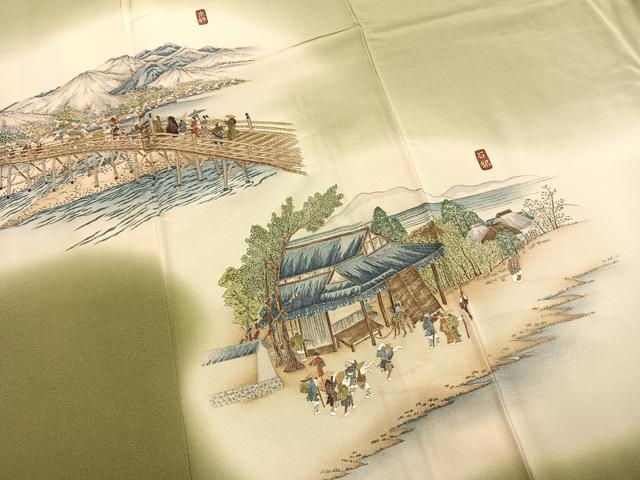 平和屋着物●豪華色留袖　作家物　刺繍　風景文　暈し染め　金糸　正絹　逸品　AABL8407fy