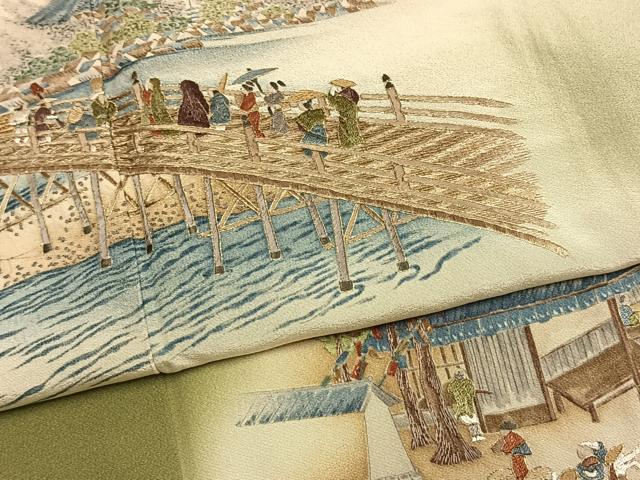 平和屋着物●豪華色留袖　作家物　刺繍　風景文　暈し染め　金糸　正絹　逸品　AABL8407fy