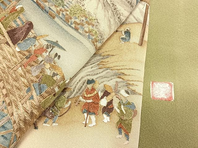 平和屋着物●豪華色留袖　作家物　刺繍　風景文　暈し染め　金糸　正絹　逸品　AABL8407fy