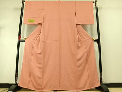 平和屋着物●上質な色無地　寿光織　枝花地紋　曙色　反端付き　正絹　逸品　AABL8413fy