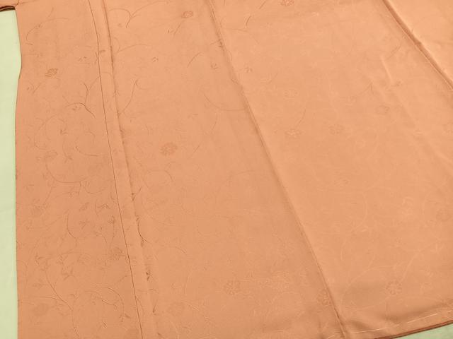 平和屋着物●上質な色無地　寿光織　枝花地紋　曙色　反端付き　正絹　逸品　AABL8413fy