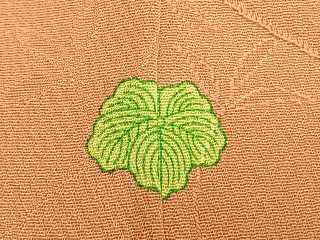 平和屋着物●上質な色無地　寿光織　枝花地紋　曙色　反端付き　正絹　逸品　AABL8413fy