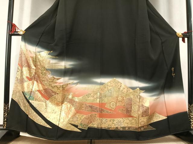 平和屋着物●豪華黒留袖　作家物　地紙花文　金彩　正絹　逸品　AABL8416fy