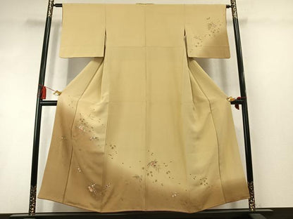 平和屋着物●訪問着　刺繍　草花文　暈し染め　金糸　金彩　正絹　逸品　AABL8418fy