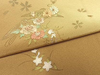 平和屋着物●訪問着　刺繍　草花文　暈し染め　金糸　金彩　正絹　逸品　AABL8418fy