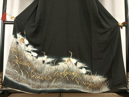 平和屋着物●豪華黒留袖　作家物　鶴　暈し染め　金彩　正絹　逸品　未使用　AABL8423fy