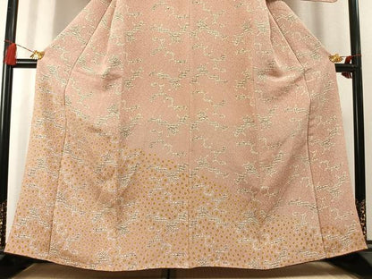 平和屋着物●訪問着　型染め　流水花文　正絹　逸品　AABL8428fy