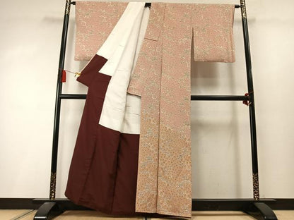 平和屋着物●訪問着　型染め　流水花文　正絹　逸品　AABL8428fy