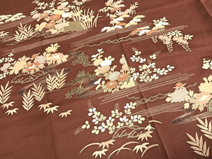 平和屋着物●訪問着　友禅　刺繍　草花文　正絹　逸品　AABL8430fy