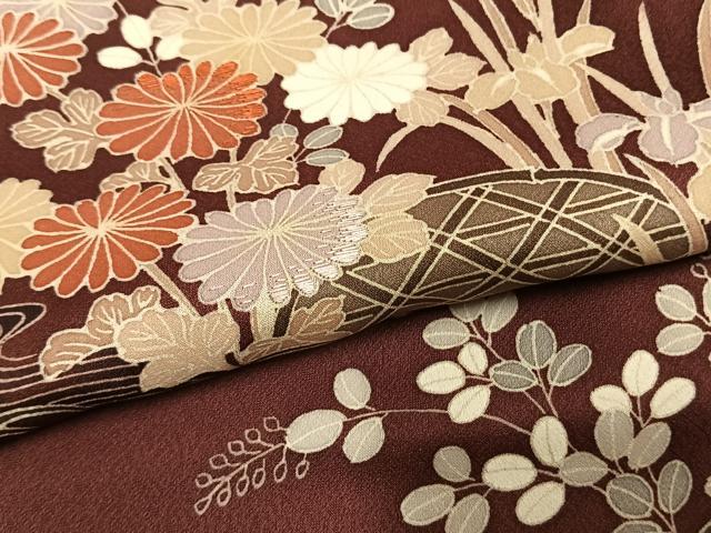 平和屋着物●訪問着　友禅　刺繍　草花文　正絹　逸品　AABL8430fy