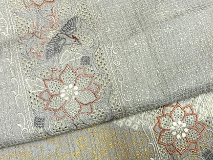 平和屋着物●中国三大刺繍　スワトウ刺繍　汕頭刺繍　訪問着　絞り　花鳥文　金銀彩　やまと誂製　正絹　逸品　AABL8431fy