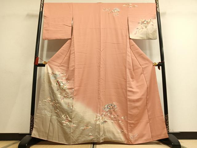平和屋着物●訪問着　扇面花文　暈し染め　金彩　正絹　逸品　AABL8433fy