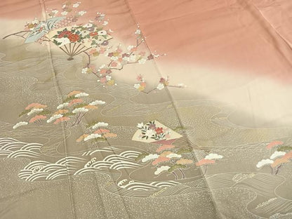 平和屋着物●訪問着　扇面花文　暈し染め　金彩　正絹　逸品　AABL8433fy