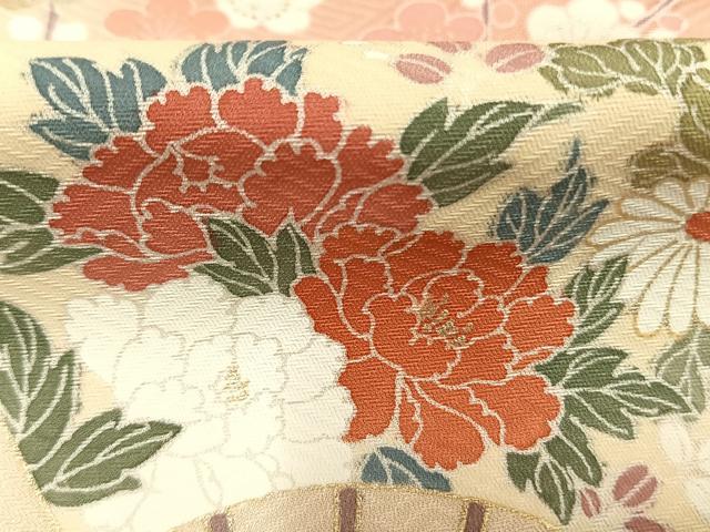 平和屋着物●訪問着　扇面花文　暈し染め　金彩　正絹　逸品　AABL8433fy
