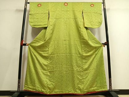 平和屋着物●上質な色無地　花唐草地紋　若苗色　正絹　逸品　AABL8436fy