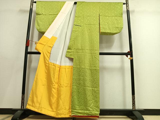 平和屋着物●上質な色無地　花唐草地紋　若苗色　正絹　逸品　AABL8436fy