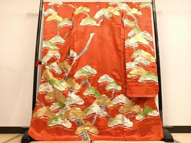 平和屋着物●豪華振袖　駒刺繍　枝松文　金糸　金彩　正絹　逸品　AABL8437fy