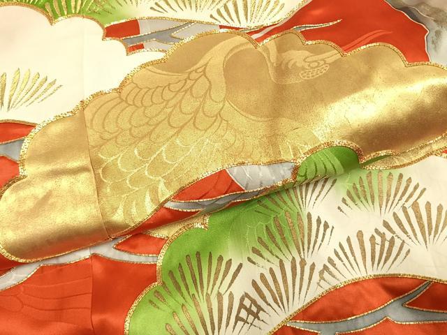 平和屋着物●豪華振袖　駒刺繍　枝松文　金糸　金彩　正絹　逸品　AABL8437fy