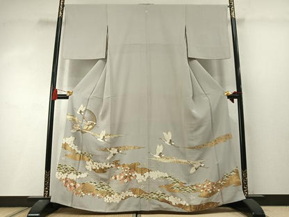 平和屋着物●豪華色留袖　駒刺繍　飛鶴花文　金彩　正絹　逸品　未使用　AABL8438fy