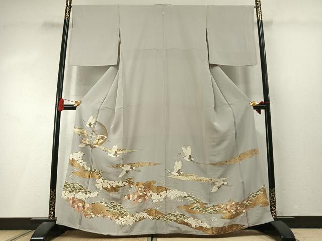 平和屋着物●豪華色留袖　駒刺繍　飛鶴花文　金彩　正絹　逸品　未使用　AABL8438fy