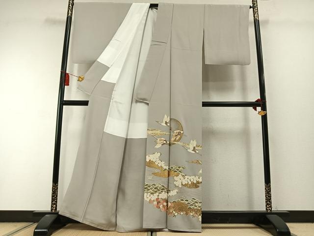 平和屋着物●豪華色留袖　駒刺繍　飛鶴花文　金彩　正絹　逸品　未使用　AABL8438fy