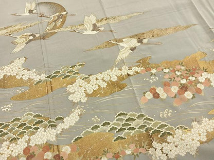 平和屋着物●豪華色留袖　駒刺繍　飛鶴花文　金彩　正絹　逸品　未使用　AABL8438fy