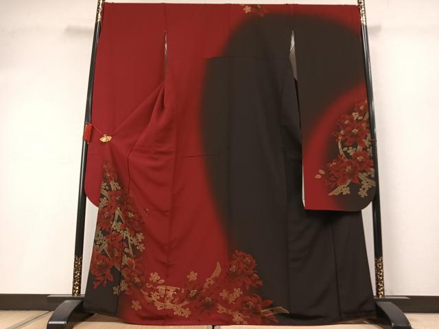平和屋着物●豪華振袖　草花文　暈し染め　金彩　正絹　逸品　未使用　AABL8441fy